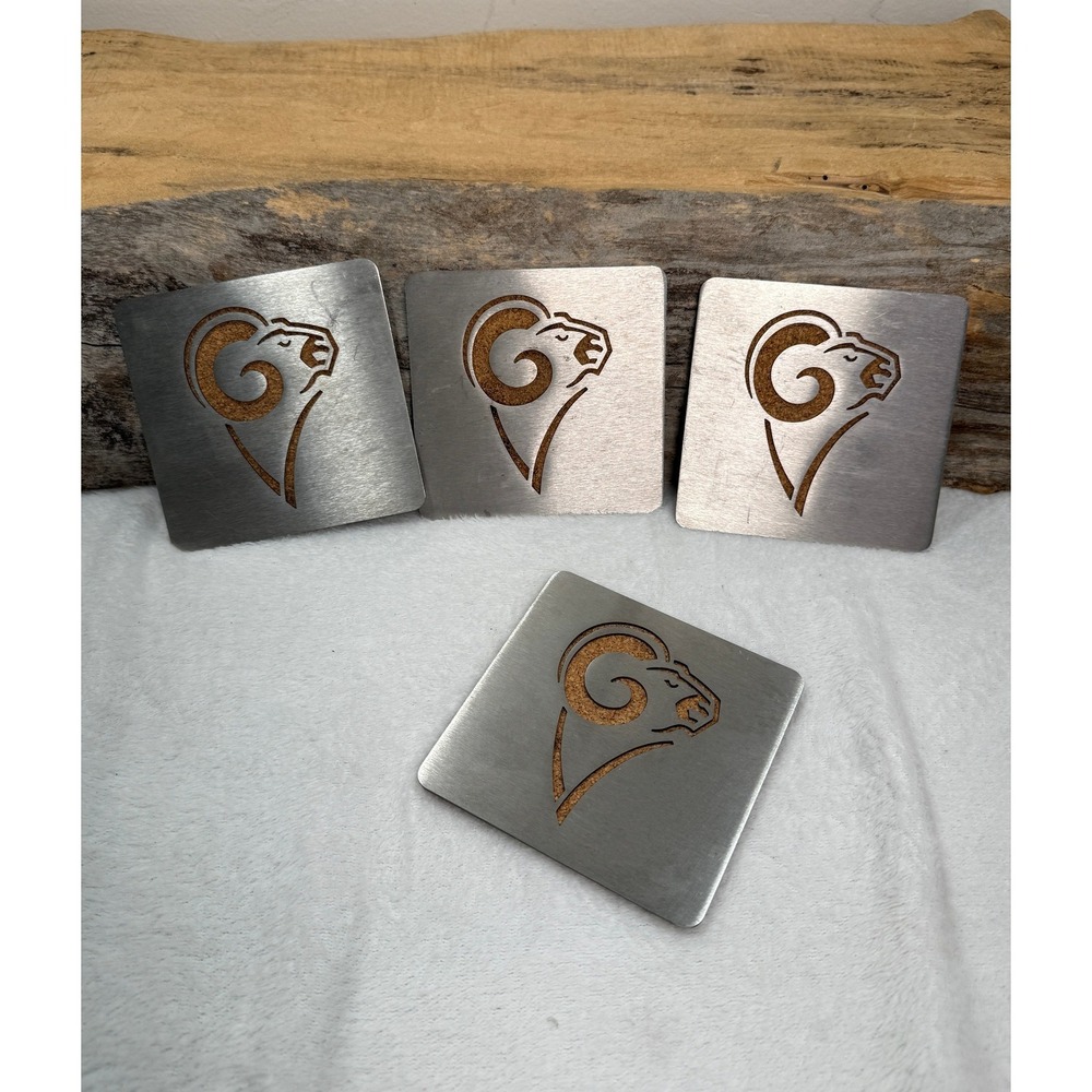 Set of 4 Brushed Stainless Steel LA Rams‎ Boasters Cork Backed Coasters 4x4